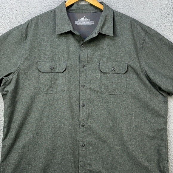 Croft Barrow Mens 2XL Quick Dry Shirt Green Flap Pocket Short Sleeve Button Up